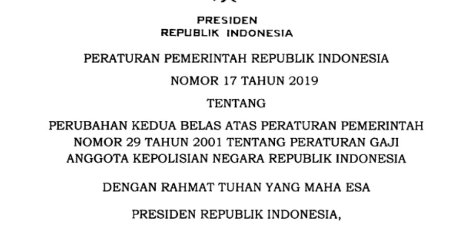 Download PP Nomor 17 Tahun 2019 tentang Peraturan Gaji Polri