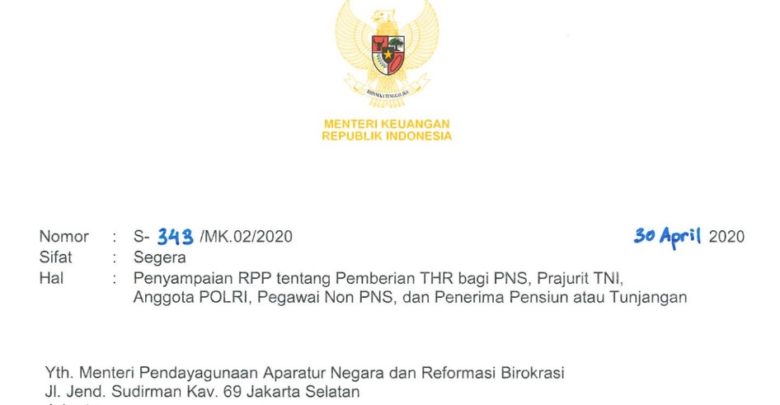 Ketentuan pemberian THR pada PNS, TNI, Polri, Non PNS, dan Penerima Pensiun atau Tunjangan tahun 2020